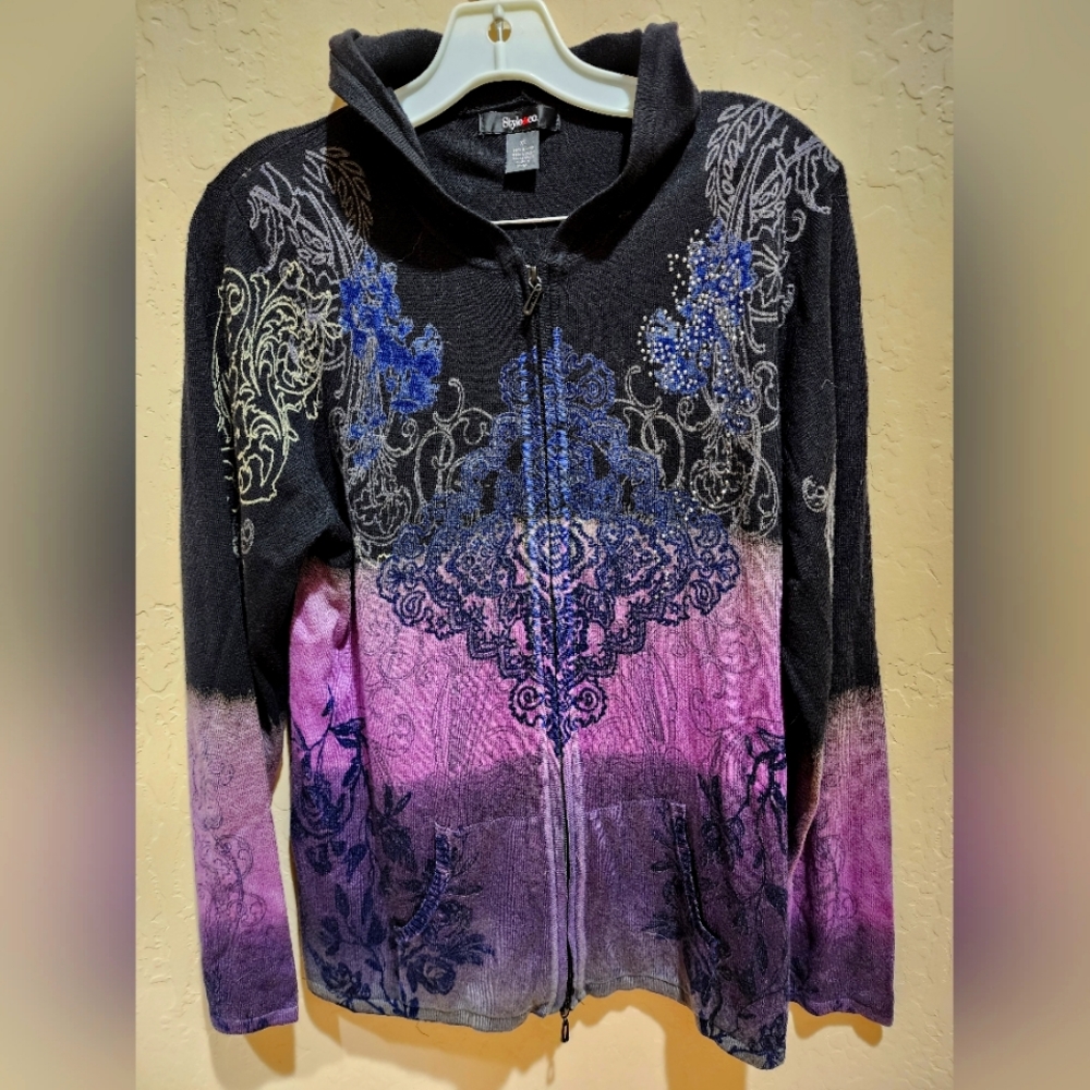 Style & Co. Purple Black Ombre Mandala Zip Up hoody XL